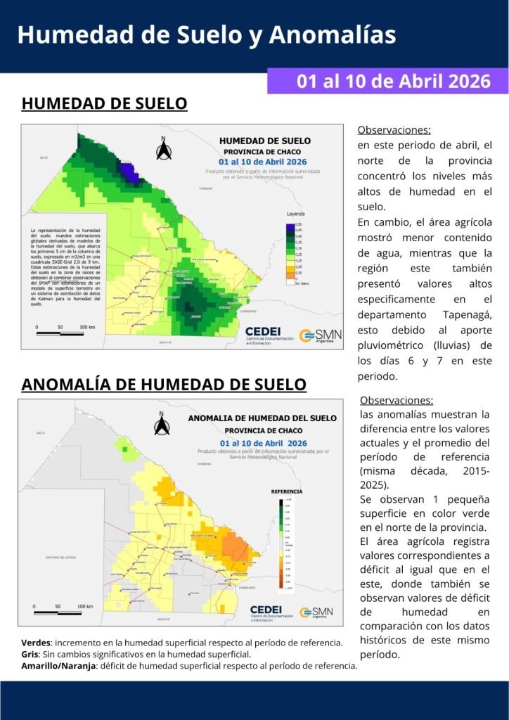 Humedad del Suelo y Anomalias del 01 al 10 de Abril 2026