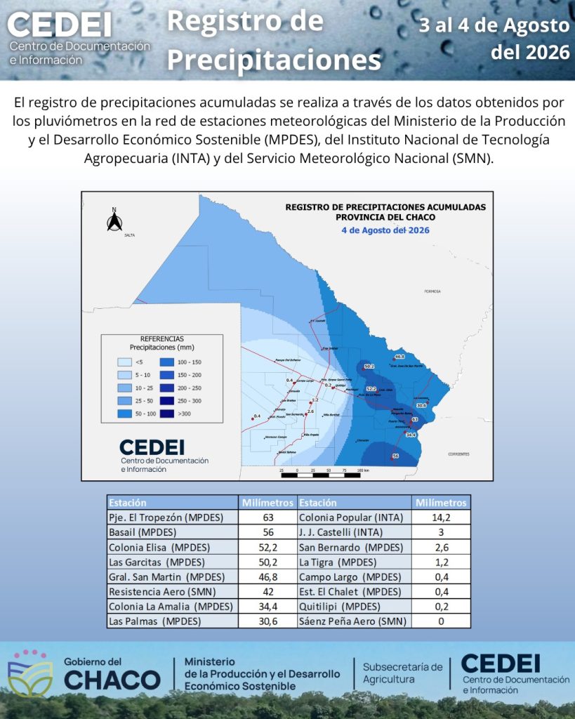 Precipitaciones acumuladas del 3 al 4 de agosto de 2026